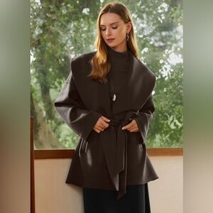 OGL FuzzLuxe Belted Shawl Collar Robe Jacket with Pockets Medium Heather Black